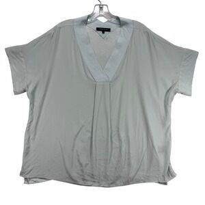 Lafayette 148‎ New York Silk Top Blouse V-Neck Short Sleeve Blue P/S READ